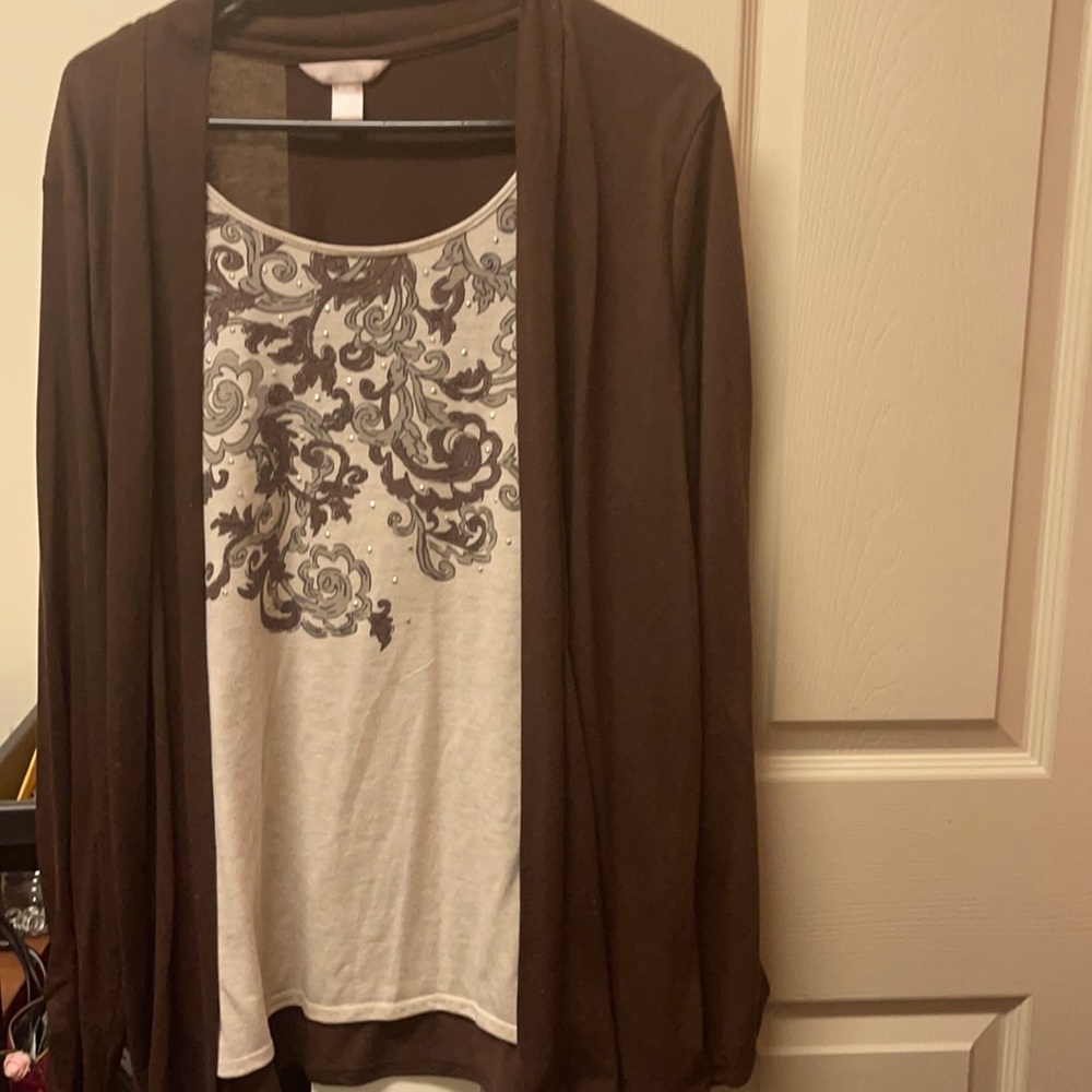 White stag shirt with attached shawl XL